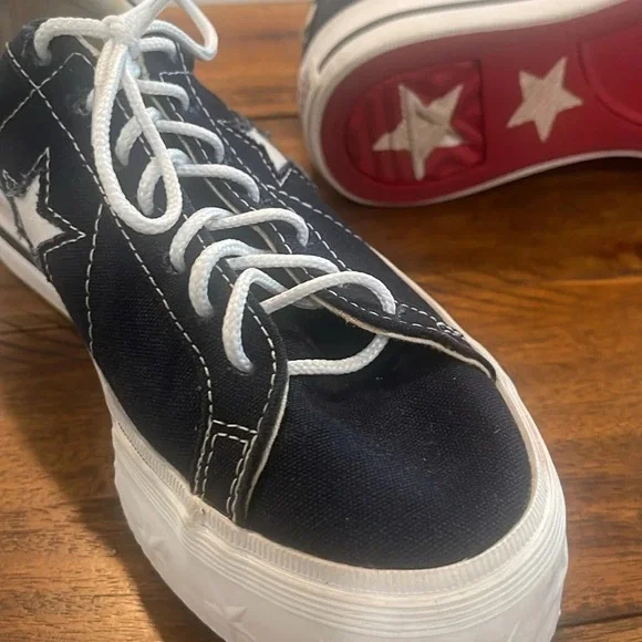 RARE Converse One Star Platform Ox sneakers 564031C black red bottom soles 5.5 - Picture 7 of 17